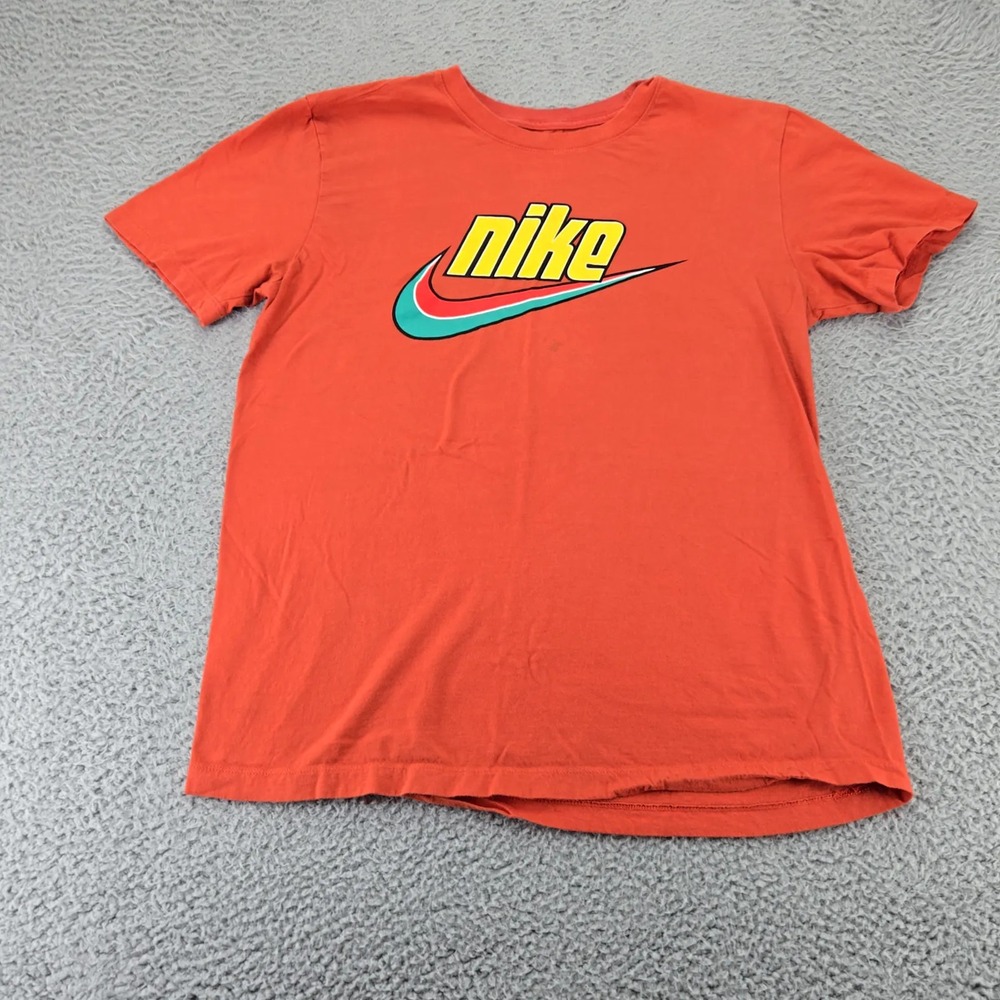 Nike T-Shirt Mens Medium Orange retro swoosh‎ logo graphic tee